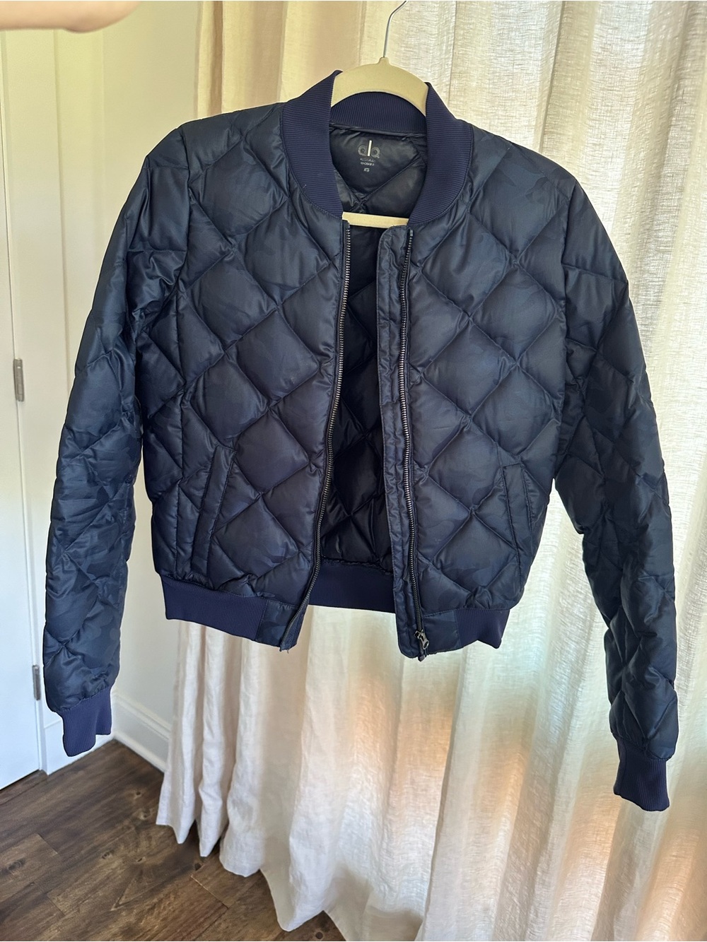 ALO Yoga Navy Quilted Bomber Jacket